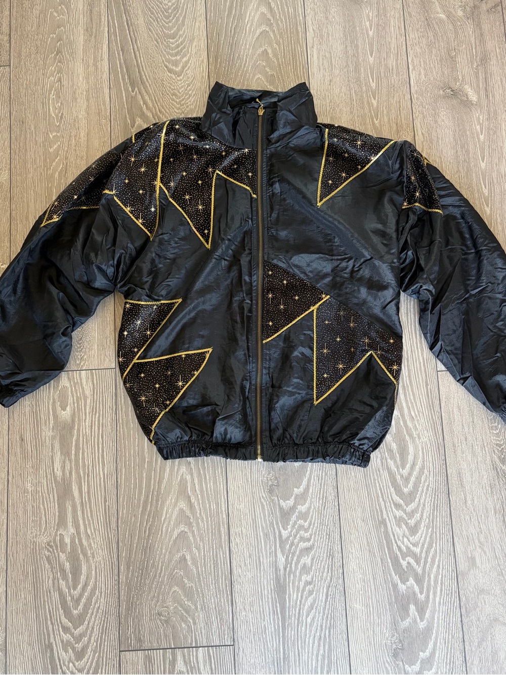 Bomber Jacket — Black Nylon, Gold Star Moon Embroidery. ( Halloween cosplay )
